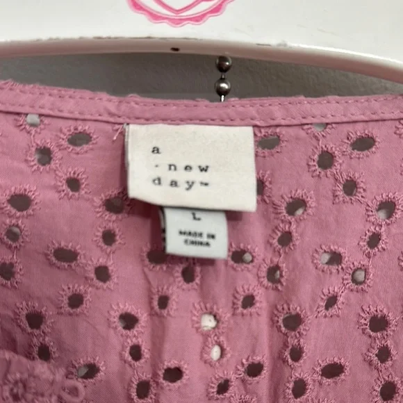 A New Day Pink Eyelet Lace Ruffle Sleeve Top - Picture 3 of 5